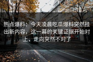 热点爆料：今天凌晨吃瓜爆料突然挂出新内容，这一幕的关键证据开始对上，走向突然不对了