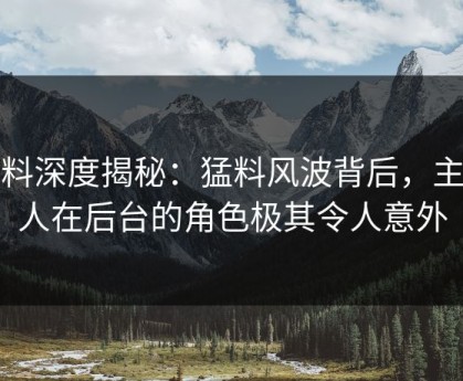黑料深度揭秘：猛料风波背后，主持人在后台的角色极其令人意外