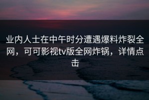业内人士在中午时分遭遇爆料炸裂全网，可可影视tv版全网炸锅，详情点击